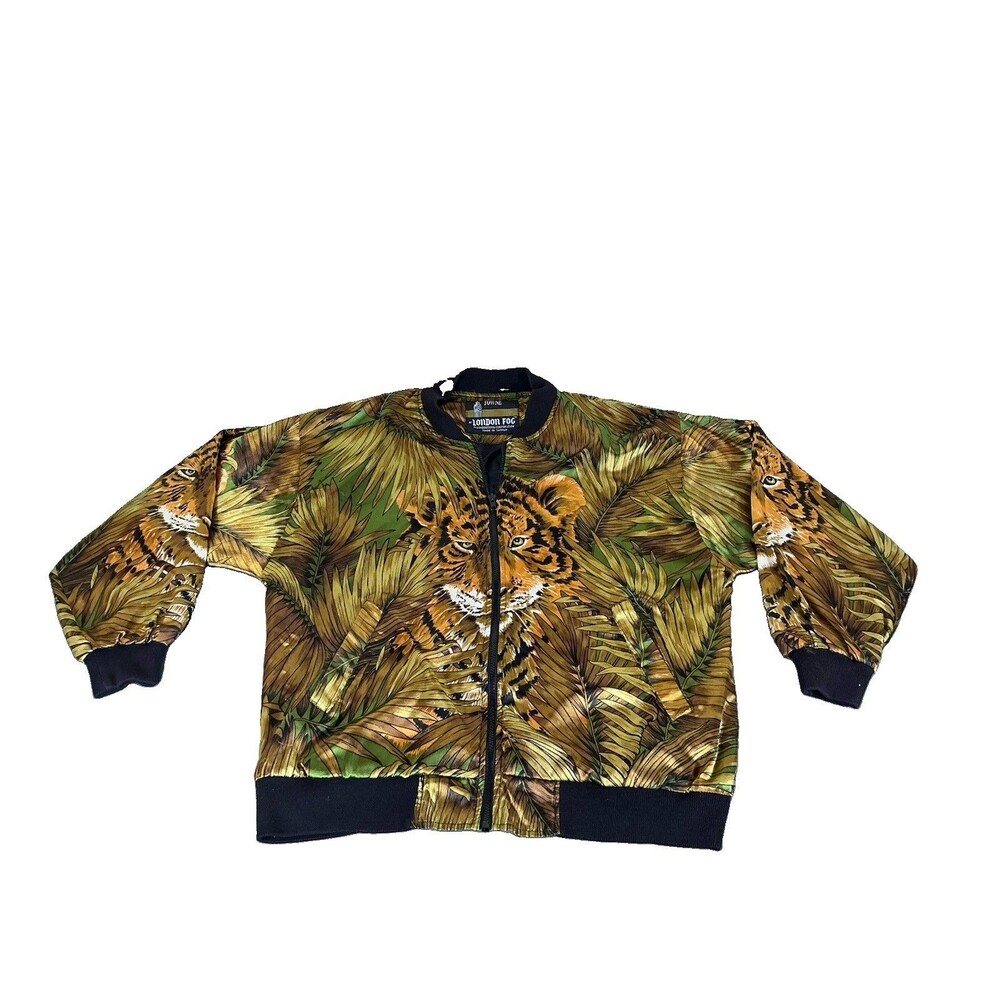 Towne by London Fog Vintage Tiger Animal Jungle Print Bomber Jacket Size Medium